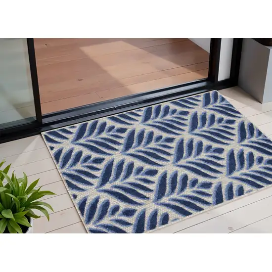 Blue Floral Indoor Outdoor Area Rug Photo 1