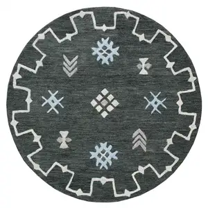 Photo of Charcoal Geometric Border Area Rug