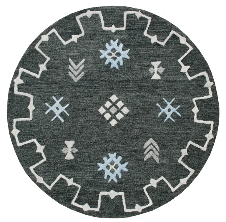 Charcoal Geometric Border Area Rug Photo 1