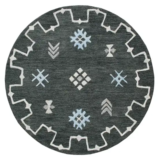 Charcoal Geometric Border Area Rug Photo 1