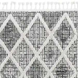 Photo of Charcoal Geometric Diamond Indoor Area Rug with Fringe