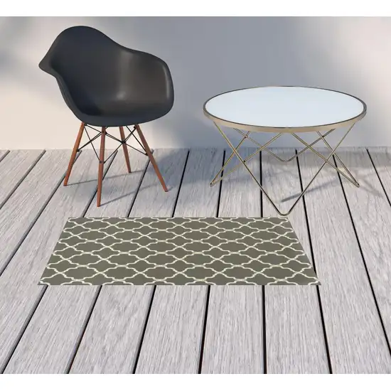 Charcoal Geometric Stain Resistant Indoor Outdoor Area Rug Photo 2