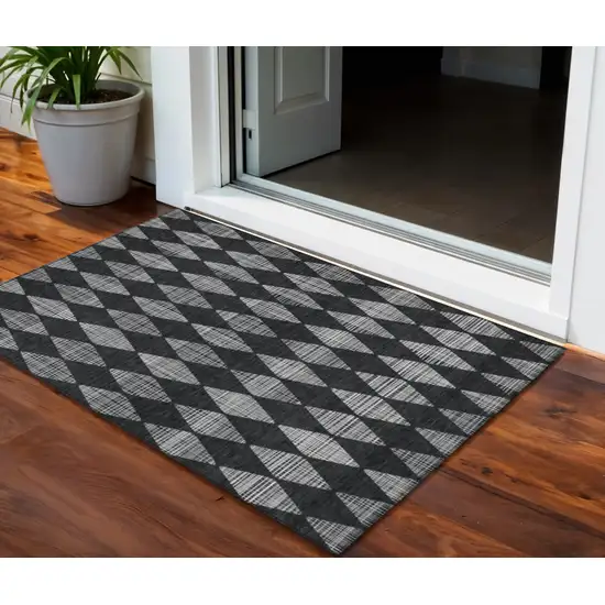 Charcoal Geometric Washable Non Skid Indoor Outdoor Area Rug Photo 1