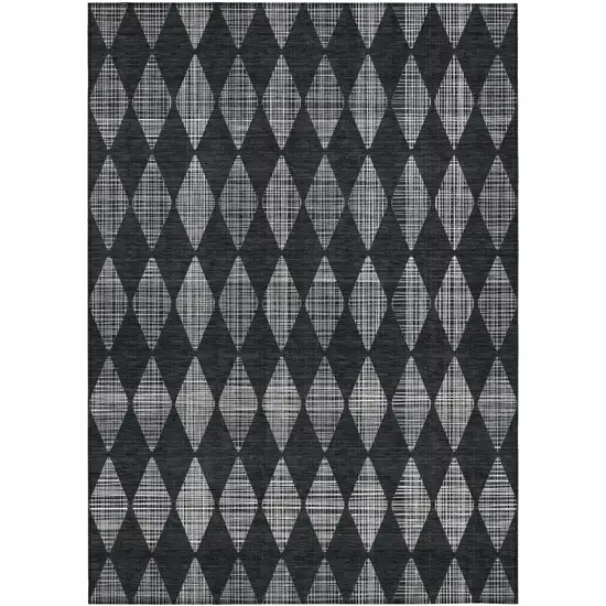 Charcoal Geometric Washable Non Skid Indoor Outdoor Area Rug Photo 2