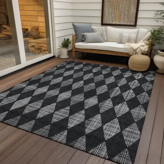 Charcoal Geometric Washable Non Skid Indoor Outdoor Area Rug Photo 7