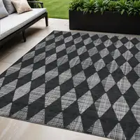 Photo of Charcoal Geometric Washable Non Skid Indoor Outdoor Area Rug