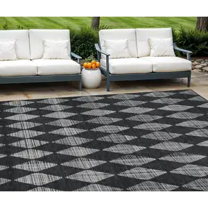 Photo of Charcoal Geometric Washable Non Skid Indoor Outdoor Area Rug