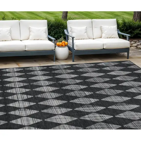 Charcoal Geometric Washable Non Skid Indoor Outdoor Area Rug Photo 1