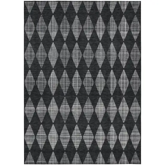 Charcoal Geometric Washable Indoor Outdoor Area Rug Photo 2