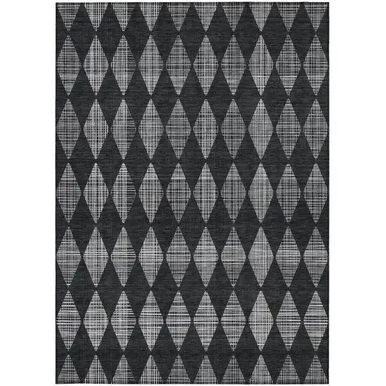 Charcoal Geometric Washable Non Skid Indoor Outdoor Area Rug Photo 6