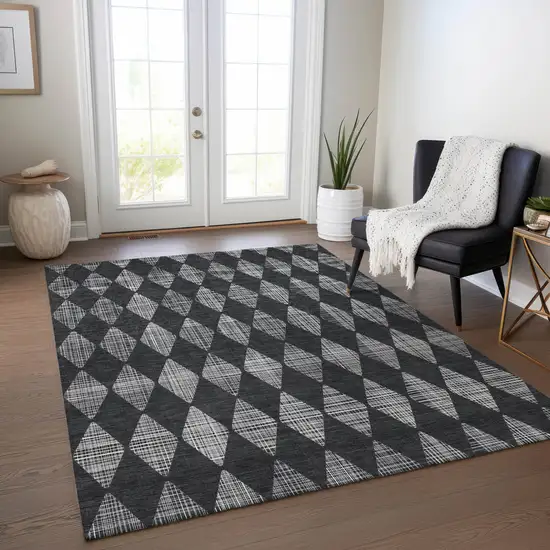 Charcoal Geometric Washable Indoor Outdoor Area Rug Photo 8