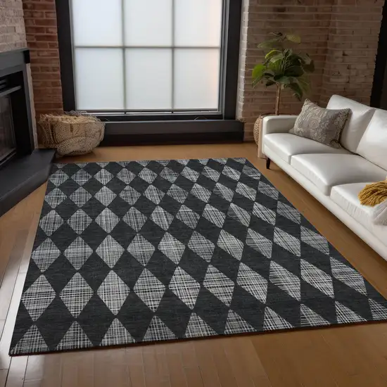 Charcoal Geometric Washable Non Skid Indoor Outdoor Area Rug Photo 9