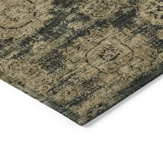 Charcoal Gold And Tan Floral Washable Indoor Outdoor Area Rug Photo 3