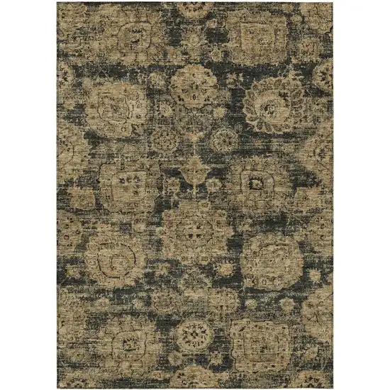 Charcoal Gold And Tan Floral Washable Indoor Outdoor Area Rug Photo 1