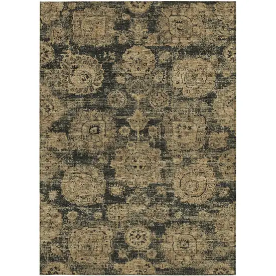 Charcoal Gold And Tan Floral Washable Indoor Outdoor Area Rug Photo 5