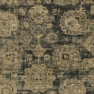 Photo of Charcoal Gold And Tan Floral Washable Indoor Outdoor Area Rug