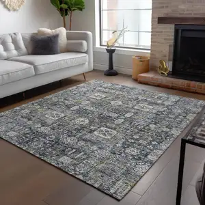 Photo of Charcoal Gray And Ivory Oriental Washable Indoor Outdoor Area Rug