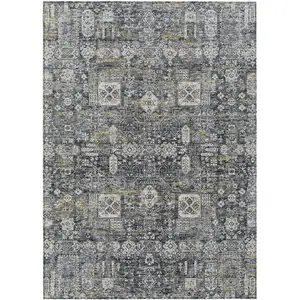 Photo of Charcoal Gray And Ivory Oriental Washable Indoor Outdoor Area Rug