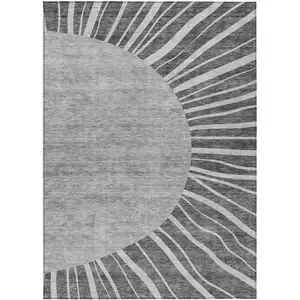 Photo of Charcoal Gray And Silver Abstract Washable Indoor Outdoor Area Rug