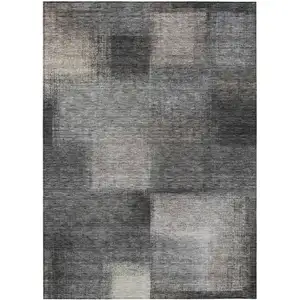 Photo of Charcoal Gray And Silver Abstract Washable Indoor Outdoor Area Rug