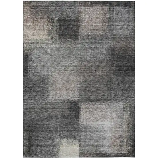 Charcoal Gray And Silver Abstract Washable Indoor Outdoor Area Rug Photo 1