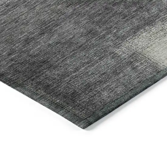 Charcoal Gray And Silver Abstract Washable Indoor Outdoor Area Rug Photo 3