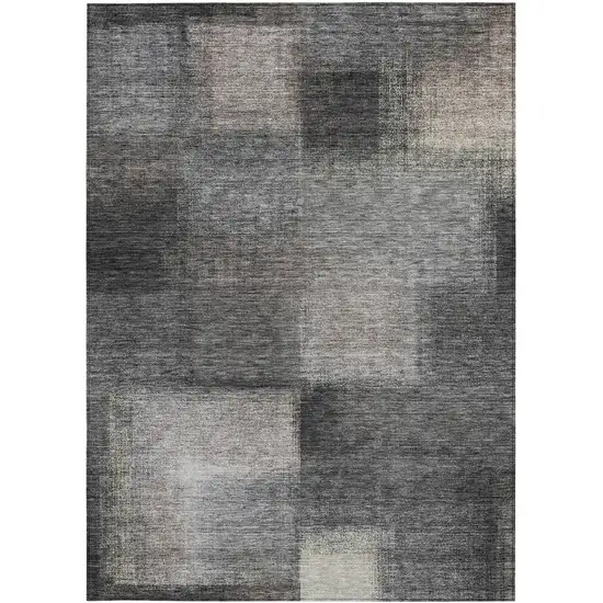 Charcoal Gray And Silver Abstract Washable Indoor Outdoor Area Rug Photo 5