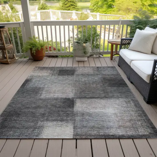 Charcoal Gray And Silver Abstract Washable Indoor Outdoor Area Rug Photo 6