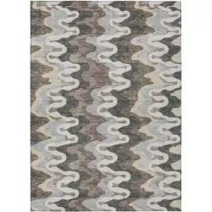 Photo of Charcoal Gray And Silver Abstract Washable Indoor Outdoor Area Rug