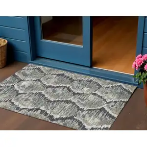 Photo of Charcoal Gray And Silver Abstract Washable Indoor Outdoor Area Rug