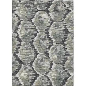 Photo of Charcoal Gray And Silver Abstract Washable Indoor Outdoor Area Rug