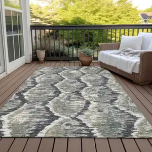 Photo of Charcoal Gray And Silver Abstract Washable Indoor Outdoor Area Rug