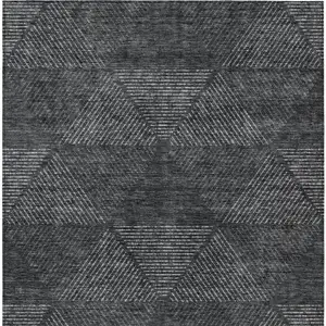 Photo of Charcoal Gray And Silver Geometric Washable Indoor Outdoor Area Rug