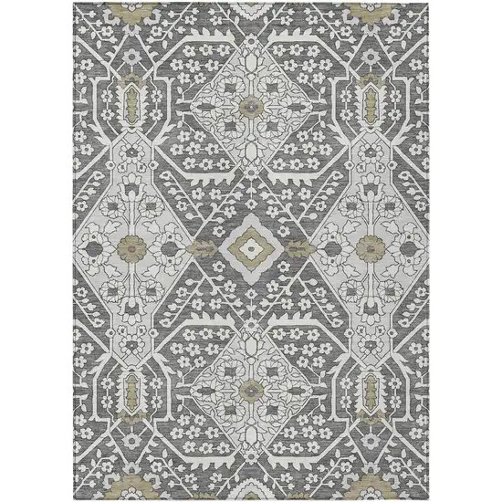 Charcoal Gray And Taupe Floral Washable Indoor Outdoor Area Rug Photo 2