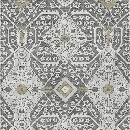 Charcoal Gray And Taupe Floral Washable Indoor Outdoor Area Rug Photo 8