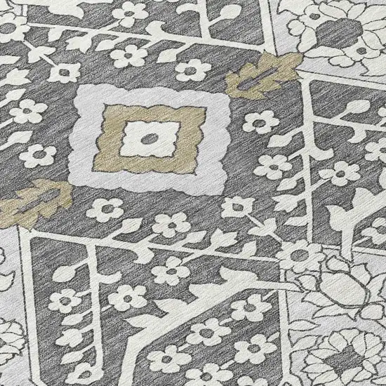 Charcoal Gray And Taupe Floral Washable Indoor Outdoor Area Rug Photo 7