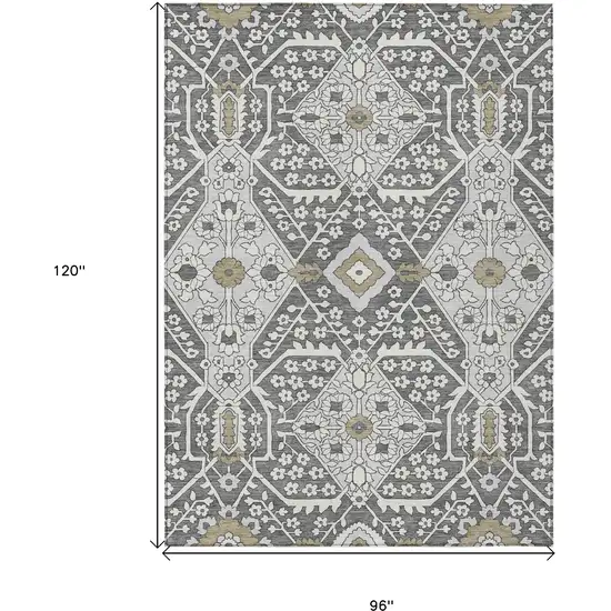 Charcoal Gray And Taupe Floral Washable Indoor Outdoor Area Rug Photo 3