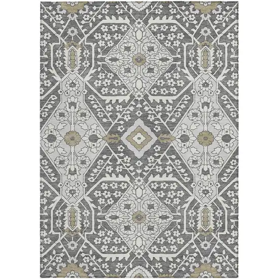 Charcoal Gray And Taupe Floral Washable Indoor Outdoor Area Rug Photo 8