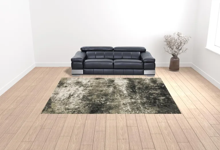 Charcoal Grey And Beige Abstract Power Loom Stain Resistant Area Rug Photo 2