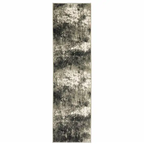 Charcoal Grey And Beige Abstract Power Loom Stain Resistant Runner Rug Photo 1