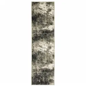 Photo of Charcoal Grey And Beige Abstract Power Loom Stain Resistant Runner Rug