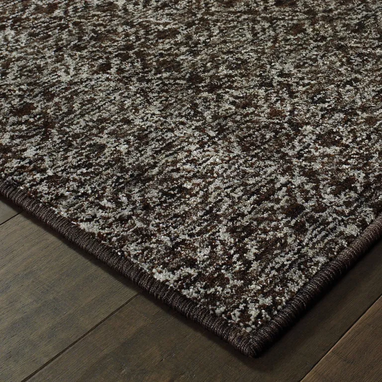 Charcoal Grey And Brown Geometric Power Loom Stain Resistant Area Rug Photo 3