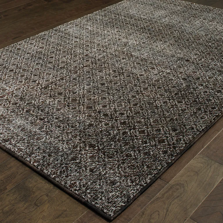 Charcoal Grey And Brown Geometric Power Loom Stain Resistant Area Rug Photo 4