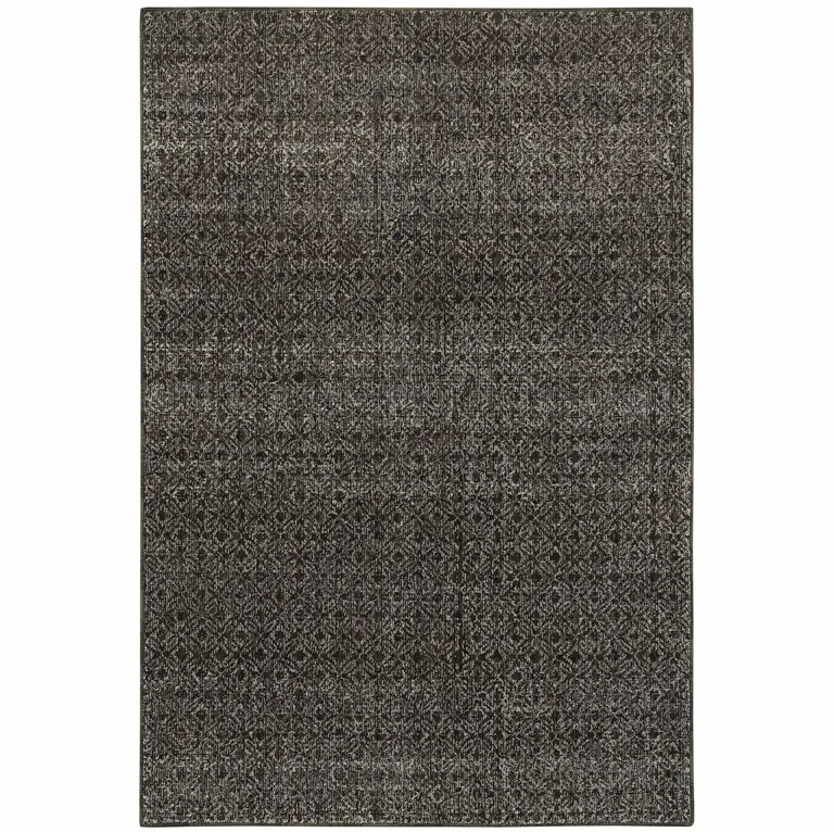 Charcoal Grey And Brown Geometric Power Loom Stain Resistant Area Rug Photo 1