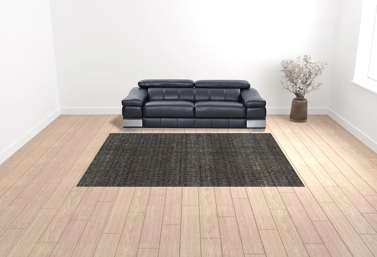 Charcoal Grey And Brown Geometric Power Loom Stain Resistant Area Rug Photo 2