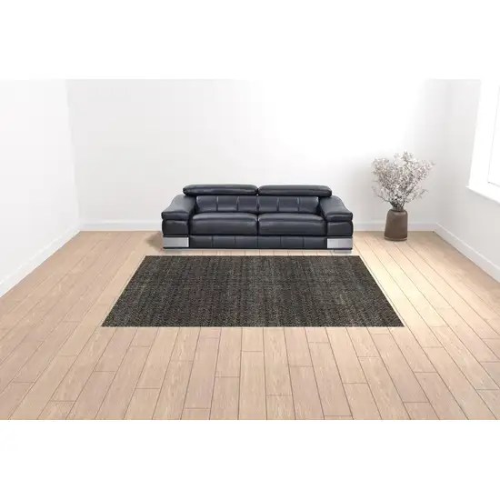 Charcoal Grey And Brown Geometric Power Loom Stain Resistant Area Rug Photo 2