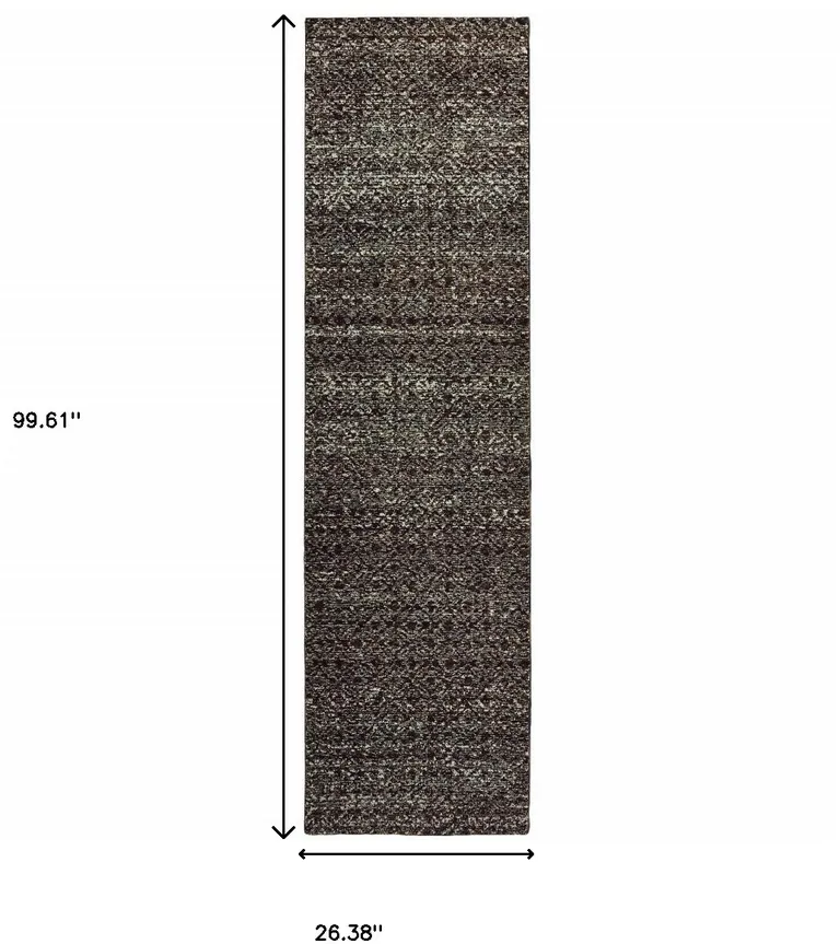 Charcoal Grey And Brown Geometric Power Loom Stain Resistant Runner Rug Photo 5