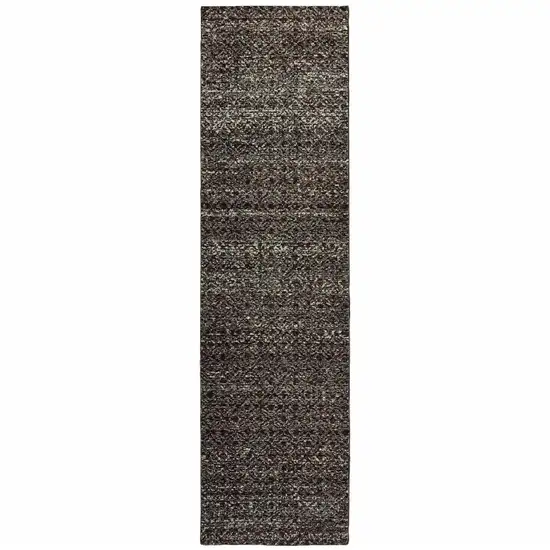 Charcoal Grey And Brown Geometric Power Loom Stain Resistant Runner Rug Photo 1