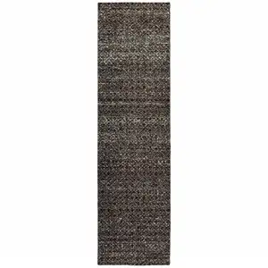 Photo of Charcoal Grey And Brown Geometric Power Loom Stain Resistant Runner Rug