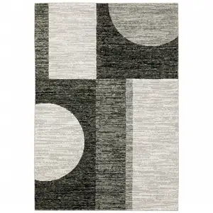 Photo of Charcoal Grey And Ivory Geometric Power Loom Stain Resistant Area Rug